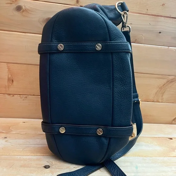 Michael Kors Bedford Belted DARK BLUE Pebbled Leather Satchel Shoulder Bag - Picture 9 of 13